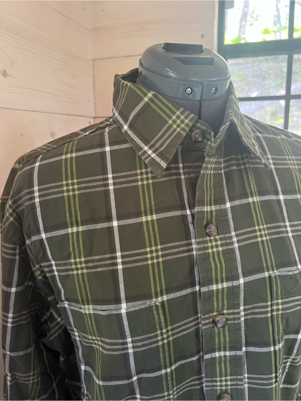 Timberland Classic Olive Green Plaid Men's Button-Up Shirt